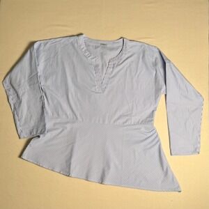 Studio 1886 Women's XL Blue White Striped Asymmetrical Peplum V-Neck Blouse Top